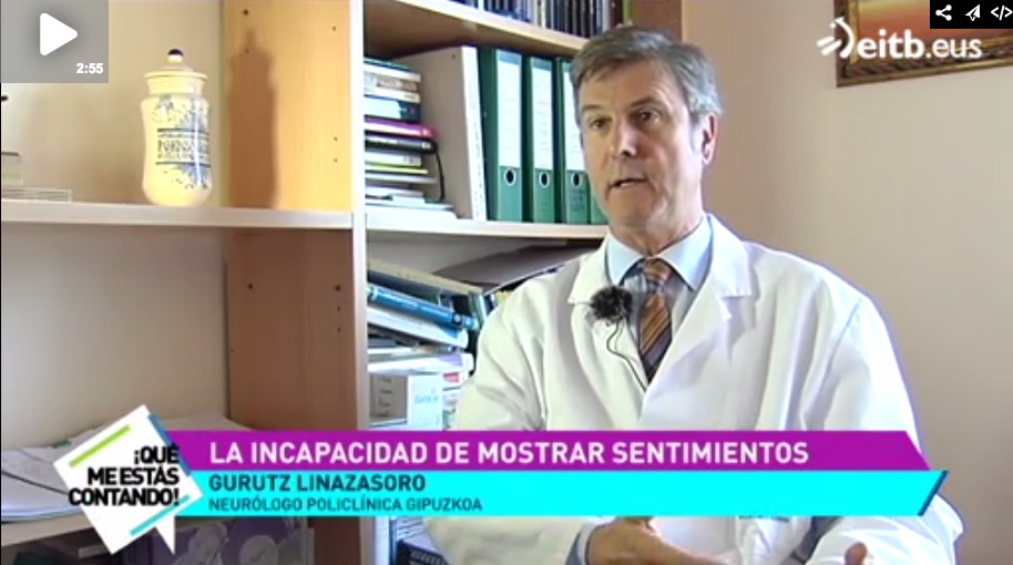 El neurólogo de Policlínica Gipuzkoa, Gurutz Linazasoro, ha explicado en el programa “Que me estás contando” de ETB2, que es la alexitimia, el trastorno que impide demostrar y verbalizar las emociones.