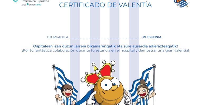 Certificado de Valentía para los pequeños que visiten Policlínica Gipuzkoa.