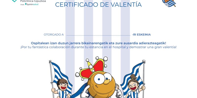 Certificado de Valentía para los pequeños que visiten Policlínica Gipuzkoa.